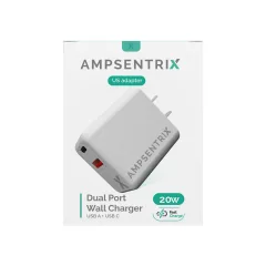 AmpSentrix 2 Plug - 20W USB-C And USB-A Wall Power Adapter