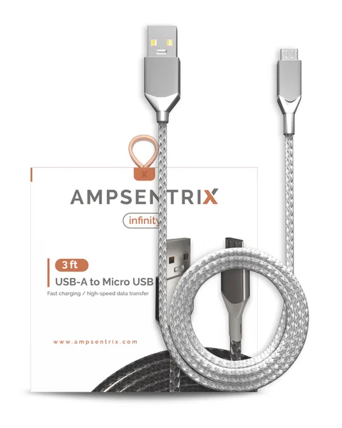 AmpSentrix Infinity 3 ft Micro USB to USB-A Cable