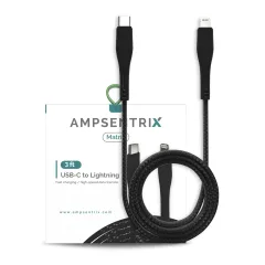 AmpSentrix 3 ft Non-MFI Lightning to USB-C Cable (Matrix)